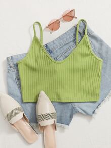 Muchica Ribbed Cropped Cami Top - Lime Green - View 2