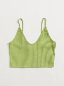 Muchica Ribbed Cropped Cami Top - Lime Green - View 4