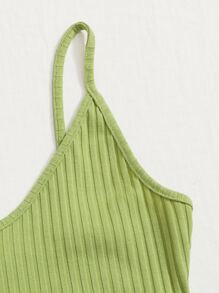 Muchica Ribbed Cropped Cami Top - Lime Green - View 6