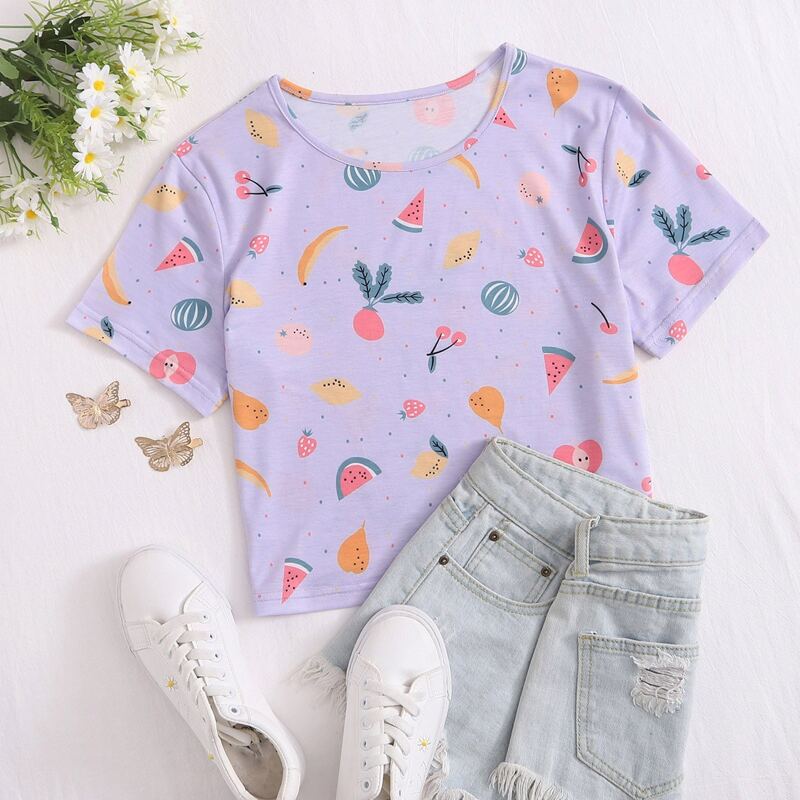 

Fruit Print Tee, Lilac purple