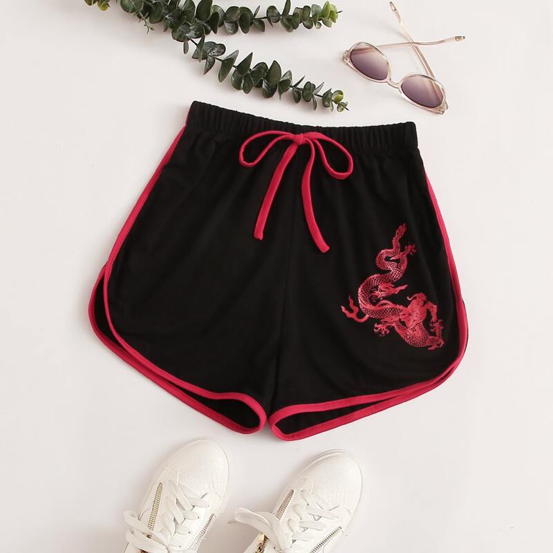

Chinese Dragon Print Dolphin Shorts, Black