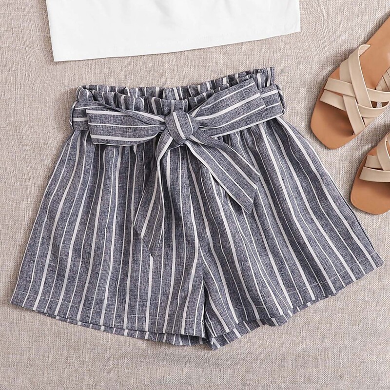 

Paperbag Waist Striped Shorts, Multicolor