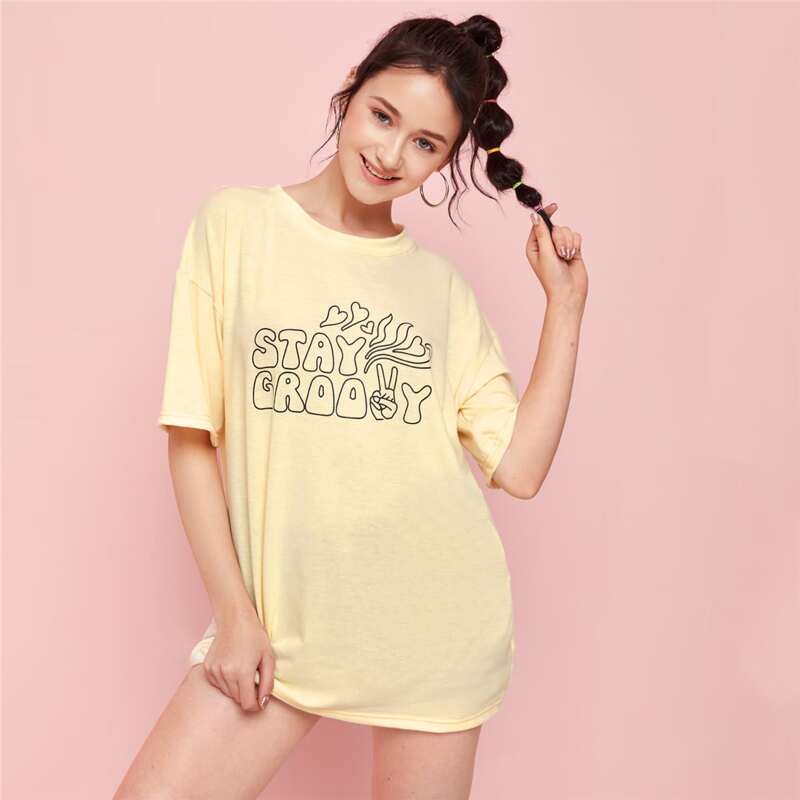 

Slogan Graphic Oversized Tee, Yellow pastel