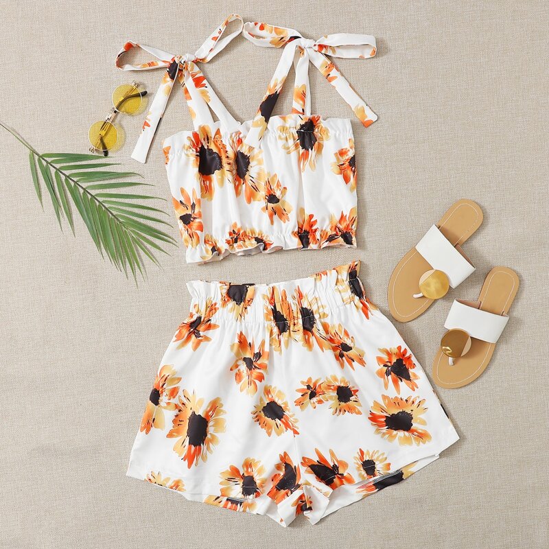 

Sun Flower Crop Top & Shorts, White