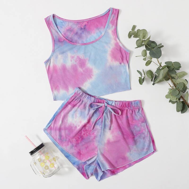 

Tie Dye Tank & Shorts PJ Set, Multicolor