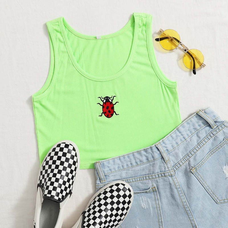 

Beetle Embroidery Tank, Bright lime green