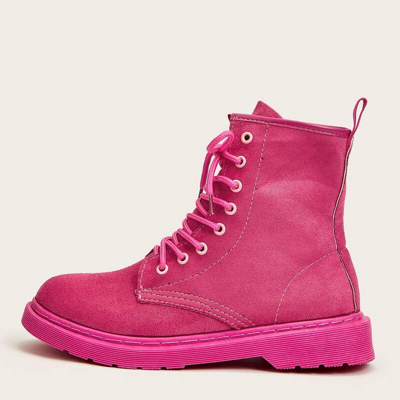 

Lace-up Combat Boots, Pink bright