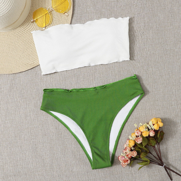 

Two Tone Rib Bandeau Bikini Swimsuit, Multicolor