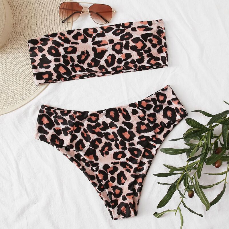 

Leopard Bandeau Bikini Swimsuit, Multicolor