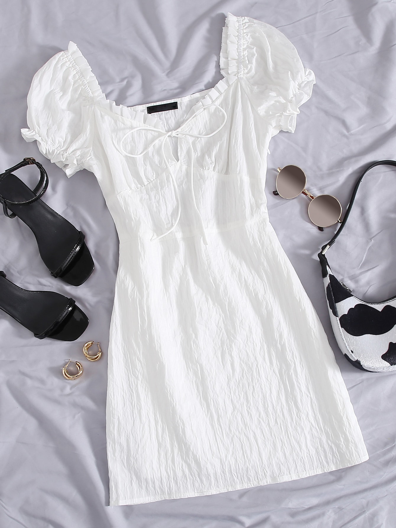 Frill tie front dress