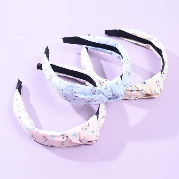 

3pcs Toddler Girls Ditsy Flower Pattern Knot Hair Hoop, Multicolor