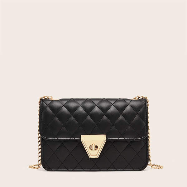 

Quilted Flap Chain Crossbody Bag, Black