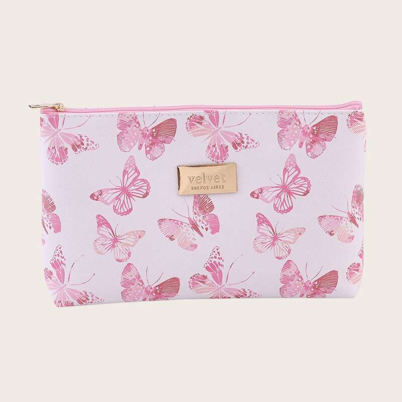

1pc Butterfly Print Makeup Bag, Pink