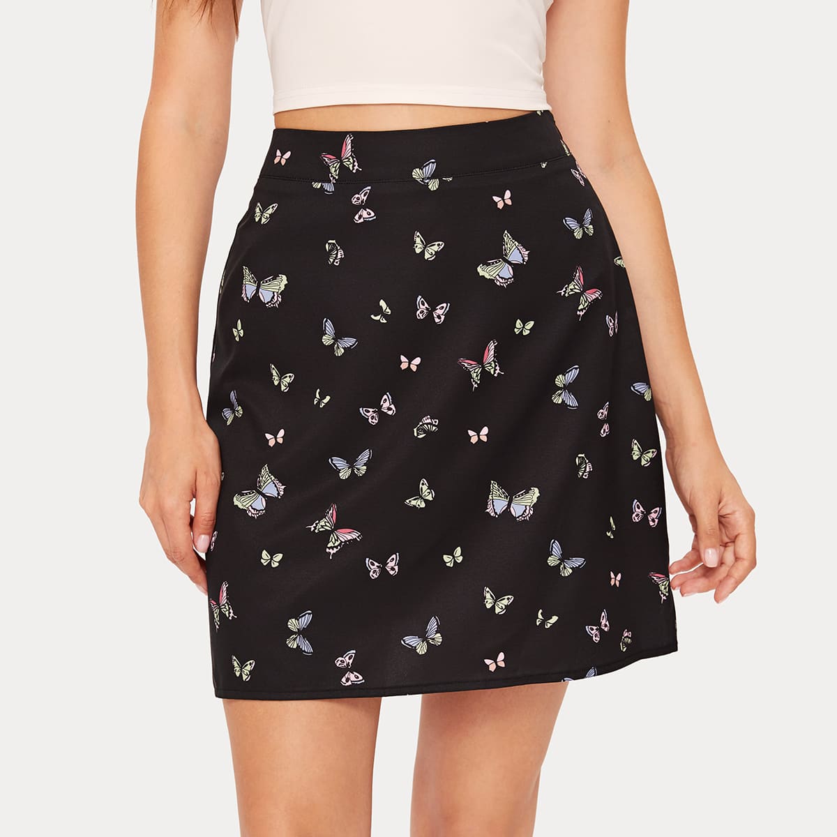 

Butterfly Print Skirt, Black