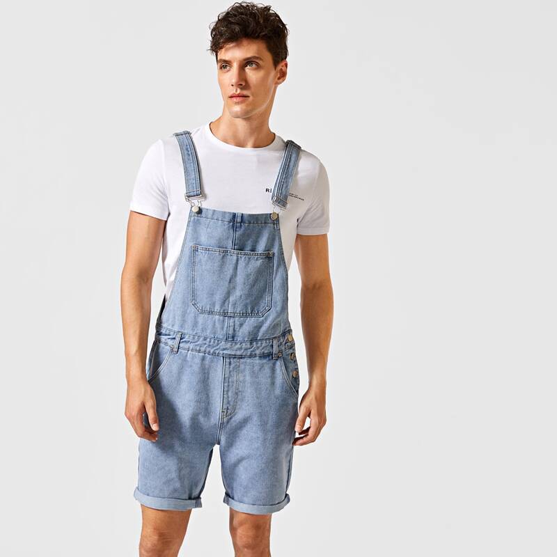 

Guys Pocket Detail Denim Overall, Light wash