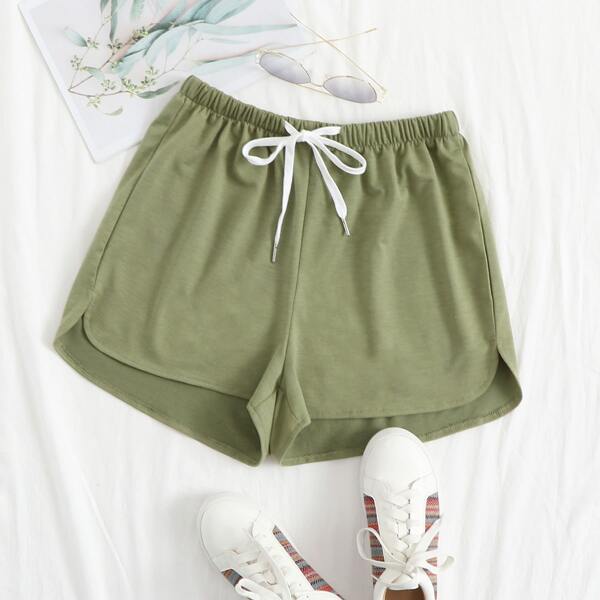

Drawstring Waist Track Shorts, Army green