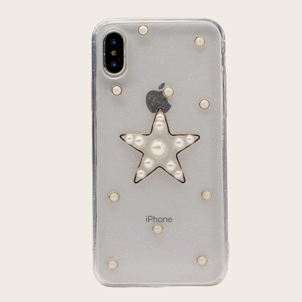 

1шт чехол для iPhone с искусственными жемчугами, Прозрачный