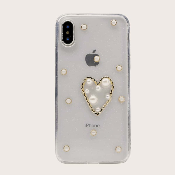 

1pc Faux Pearl Decor iPhone Case, Clear