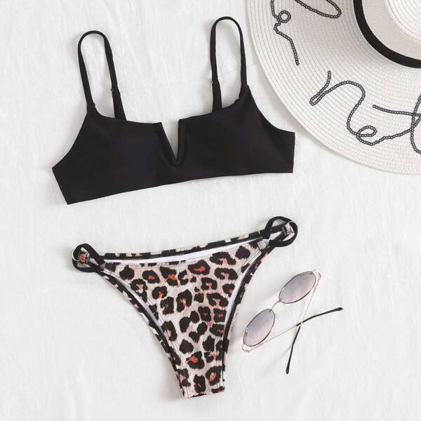 

Leopard V Wired Tanga Bikini Swimsuit, Multicolor