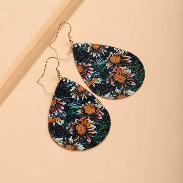 

Flower Pattern Water Drop Earrings, Multicolor