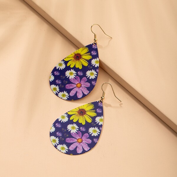 

Flower Pattern Water Drop Earrings, Multicolor