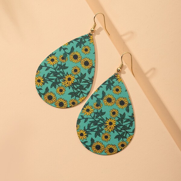 

Flower Pattern Water Drop Earrings, Multicolor