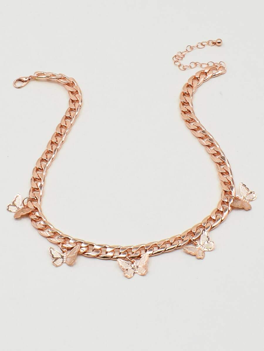 Butterfly Charm Chain Necklace - Yellow Gold - View 1