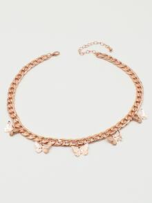 Butterfly Charm Chain Necklace - Yellow Gold - View 2