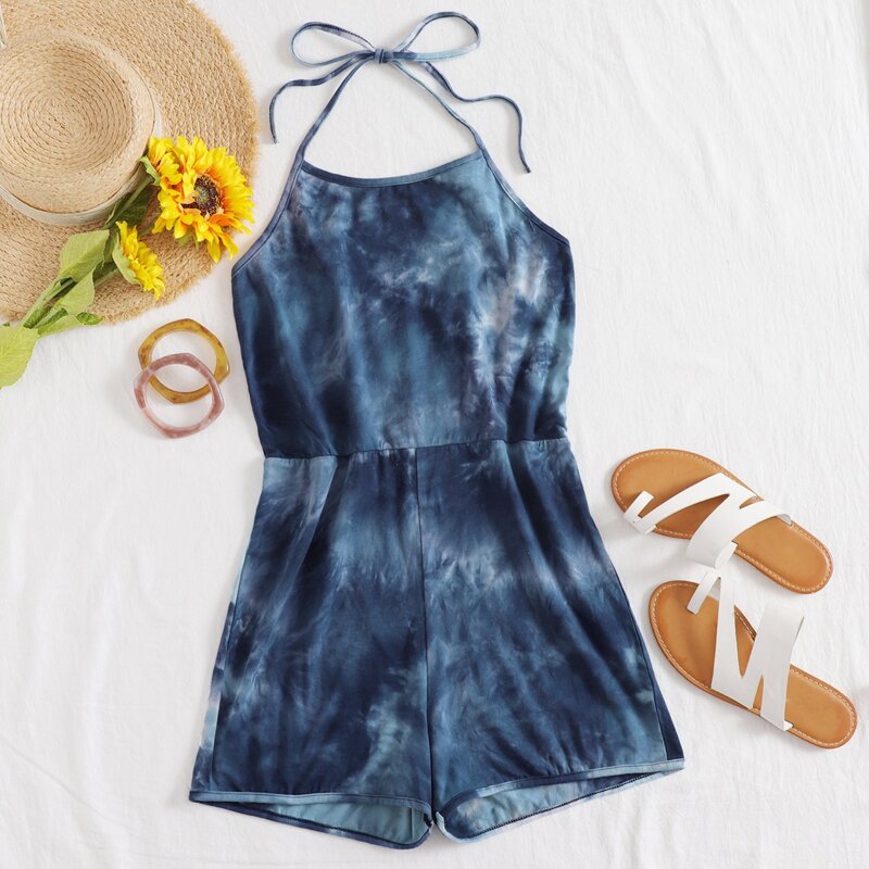 

Tie Dye Halter Romper, Navy blue