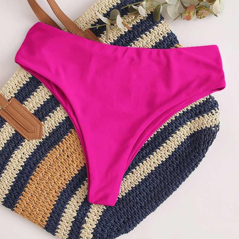 

Solid High Waisted Bikini Panty, Hot pink bright