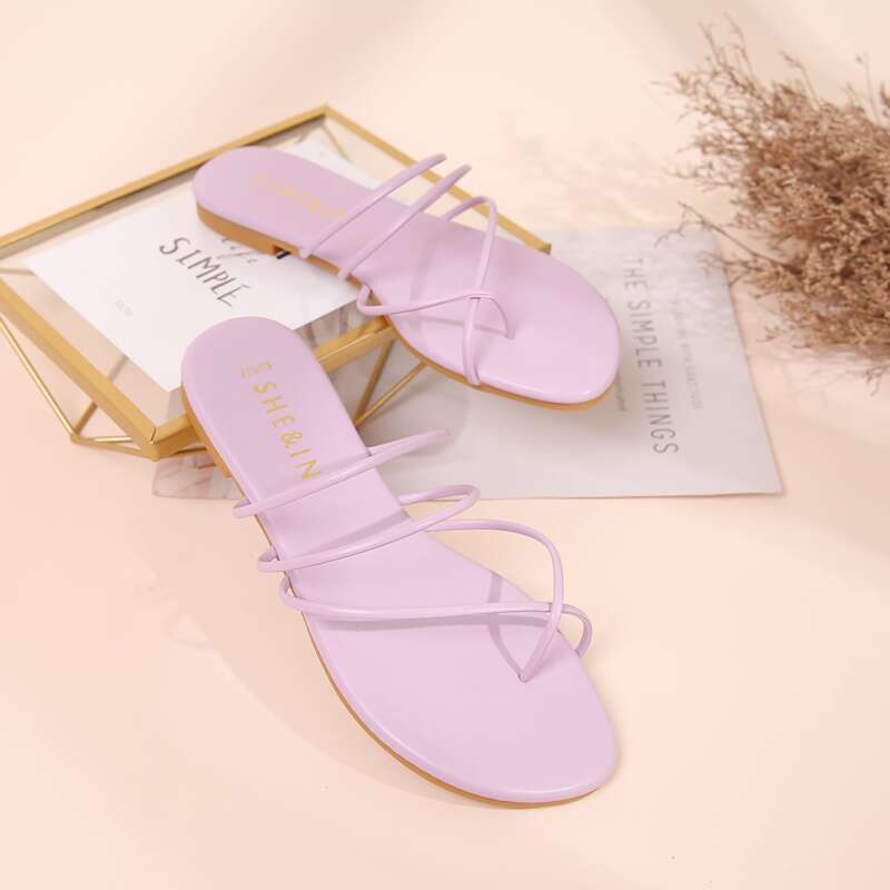 

Toe Post Strappy Flat Sandals, Purple