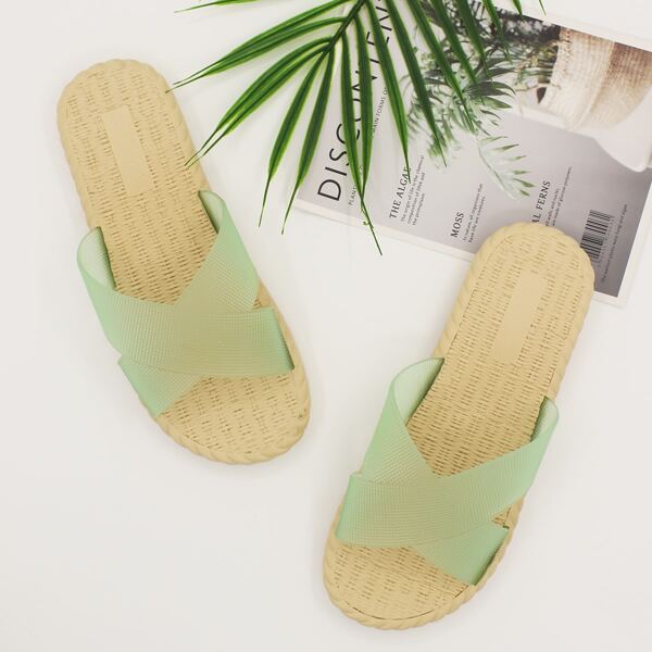 

Criss Cross Open Toe Sliders, Green