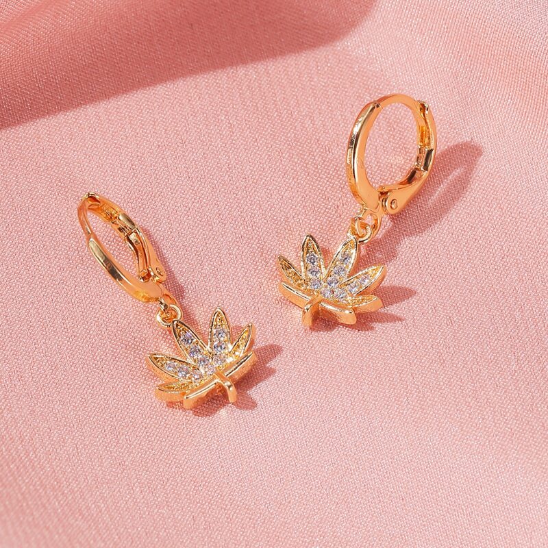 

Leaf Charm Drop Earrings, Gold