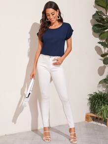 SHEIN LUNE Áo sơ mi màu trơn Màu xanh hải quân Giải trí - Màu xanh hải quân - Xem 3