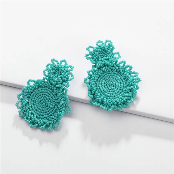 

Beaded Design Floral Drop Earrings, Green