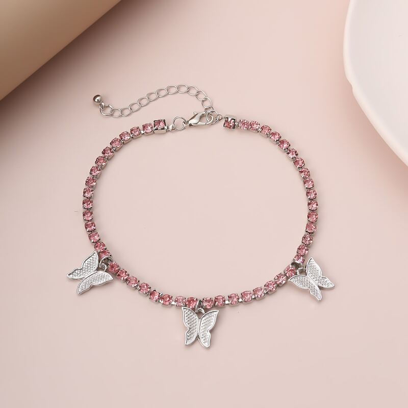 

Rhinestone Butterfly Decor Anklet, Pink