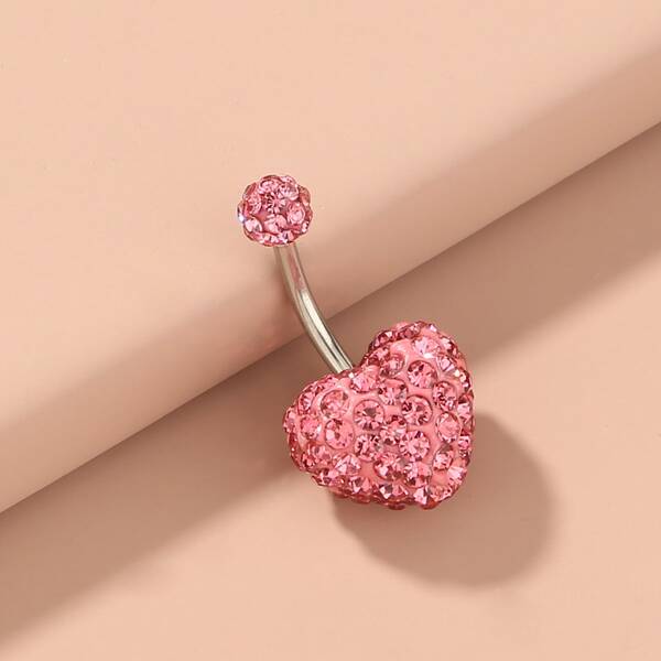 

Rhinestone Heart Decor Belly Bar, Pink