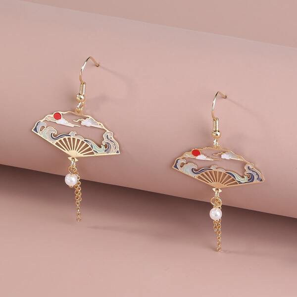 

Серьги-подвески с искусственным жемчугом, Многоцветный