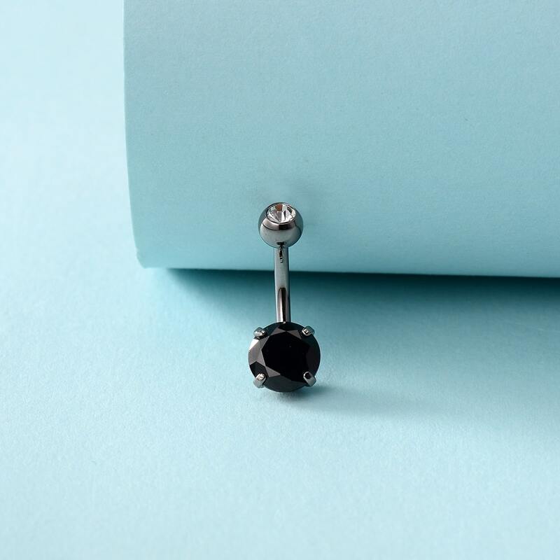 

Rhinestone Decor Belly Bar, Black
