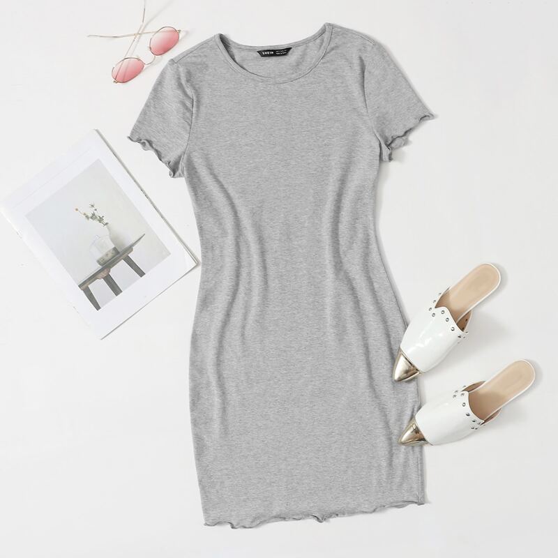 

Lettuce Trim Solid Dress, Light grey