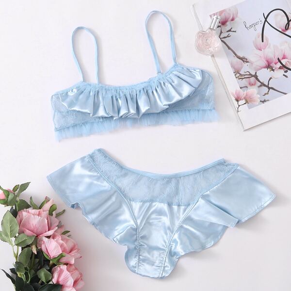 

Синий Кайма Ровный цвет Сексуальное женское белье, Пастельный нежно-голубой