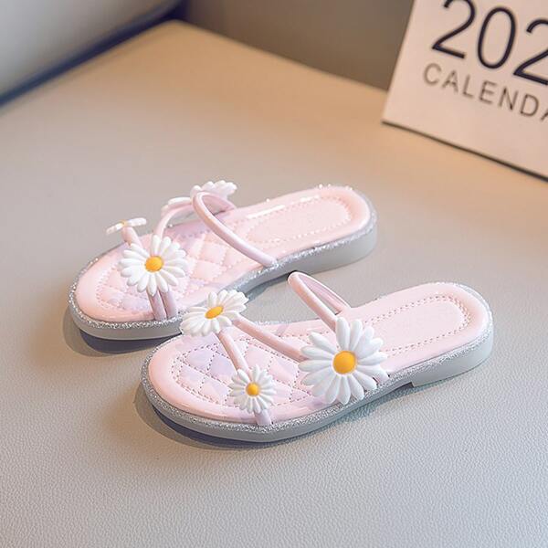 

Girls Glitter Daisy Slides, Pink