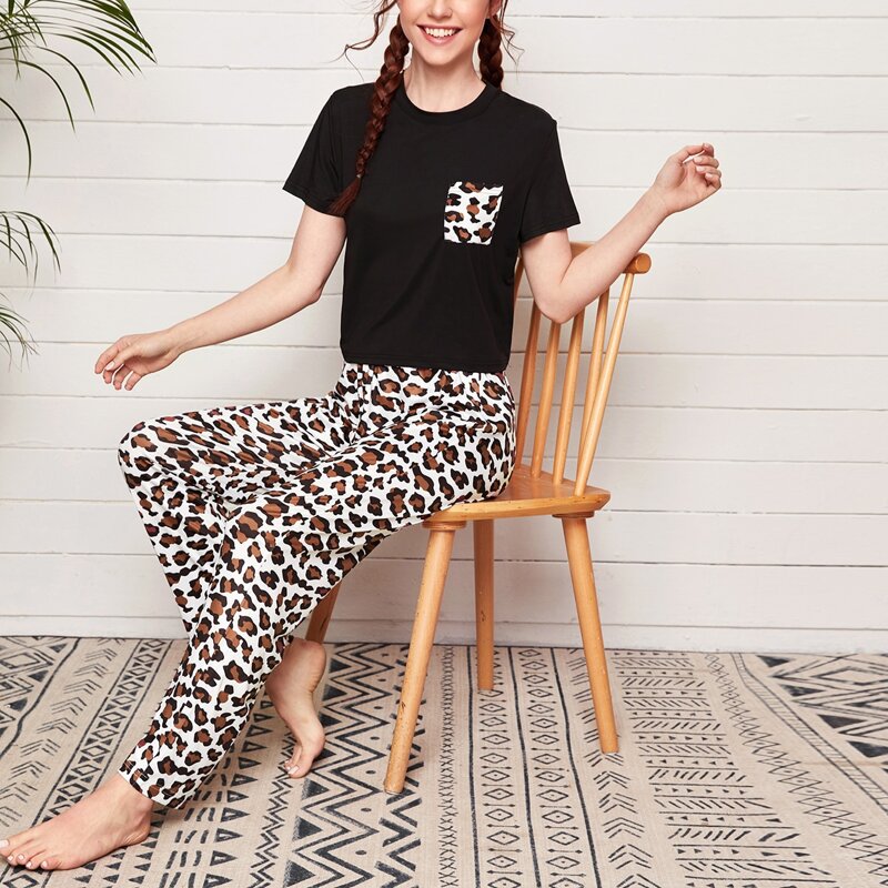 

Graphic Print Pocket Front PJ Set, Multicolor