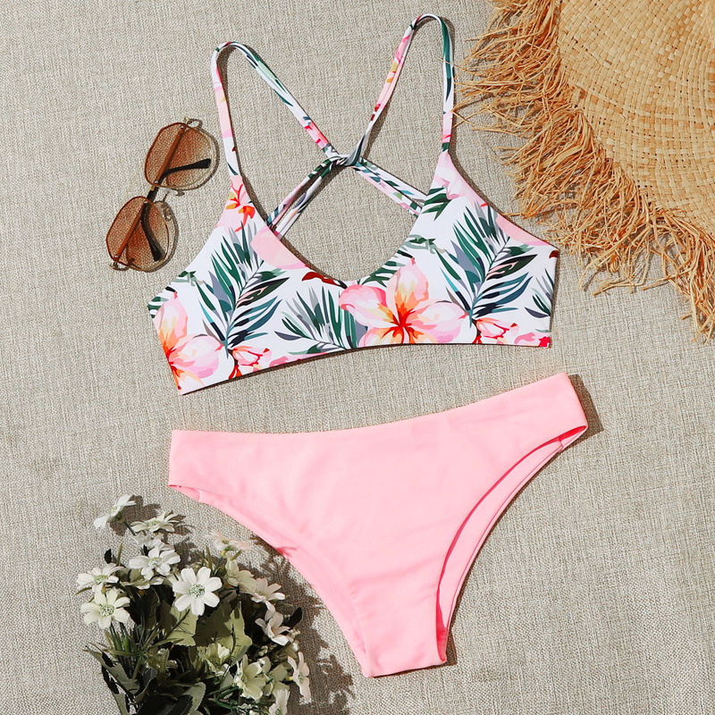 

Tropical Tie Back Cami Bikini Swimsuit, Multicolor