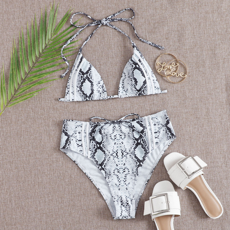 

Snakeskin High Waist Triangle Bikini Swimsuit, Multicolor