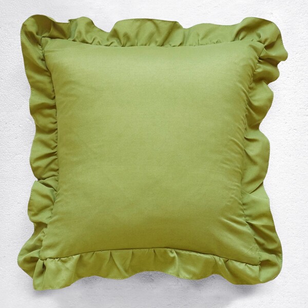 

Ruffle Trim Cushion Cover Without Filler, Olive green