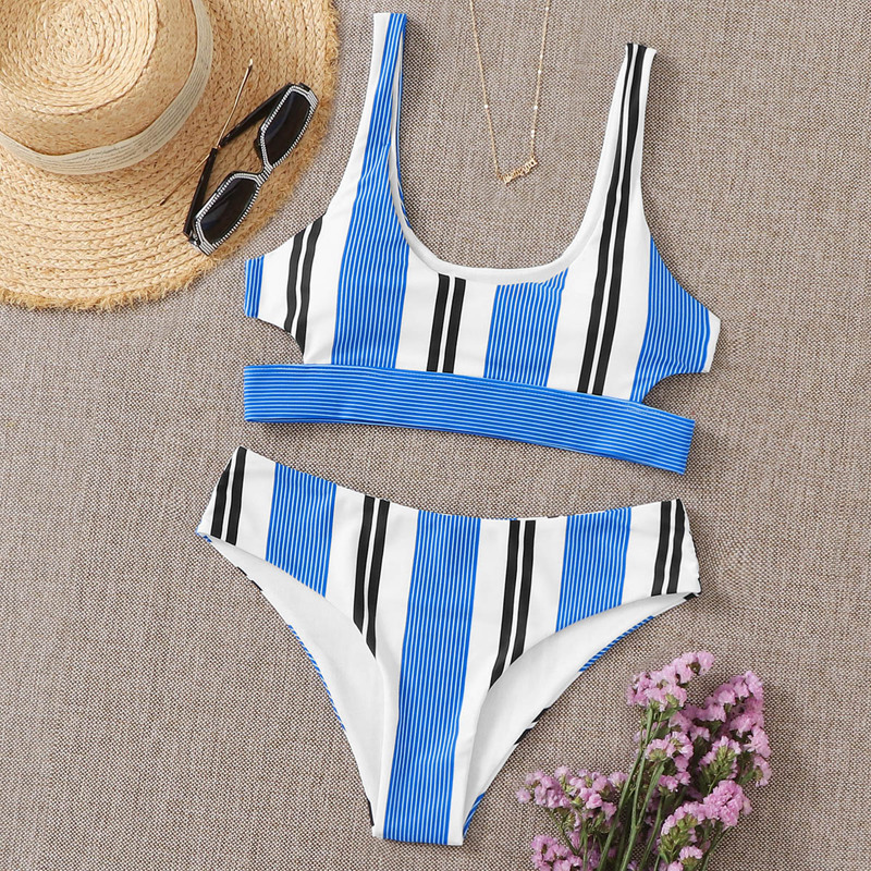 

Stripe Cut-out Tank Bikini Swimsuit, Multicolor