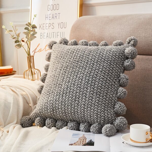 

Pom Pom Cushion Cover Without Filler, Grey