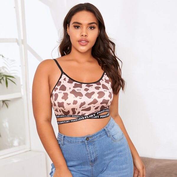 

Plus Cow Print Letter Graphic Bralette, Baby pink