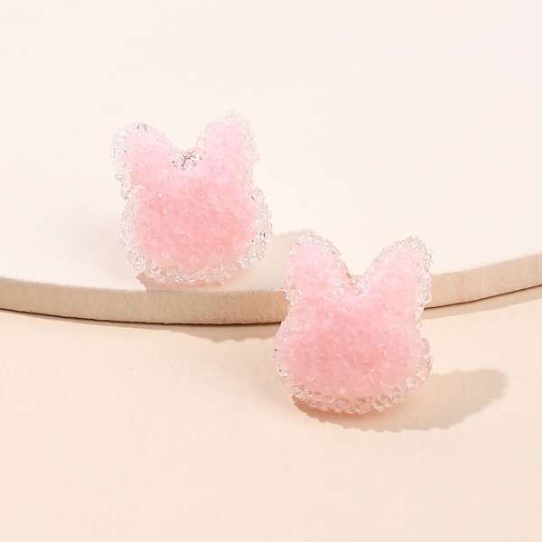 

Crystal Rabbit Design Stud Earrings, Pink pastel